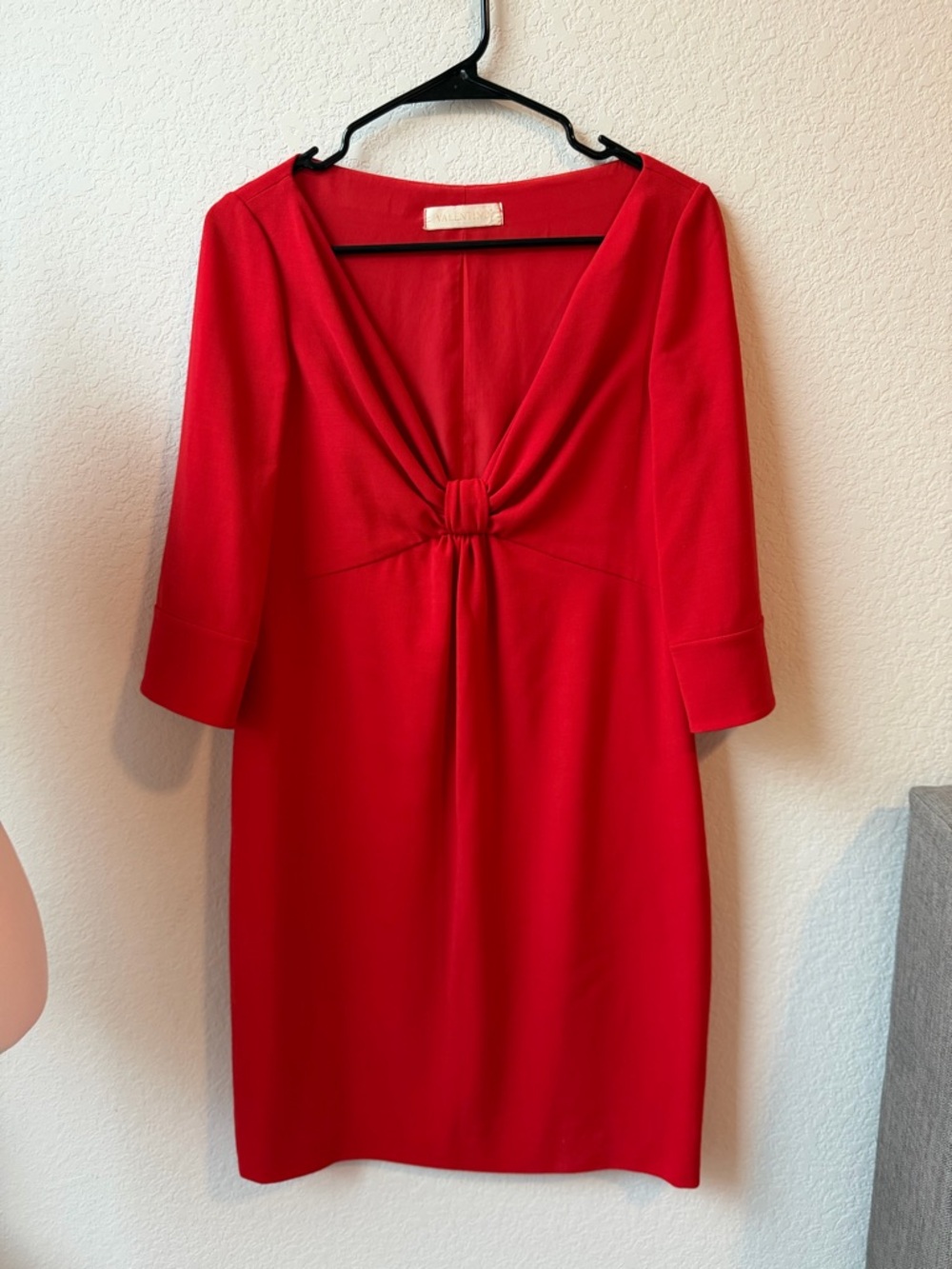 Valentino Red Knot-Detail 3/4 Sleeve Dress Vintage